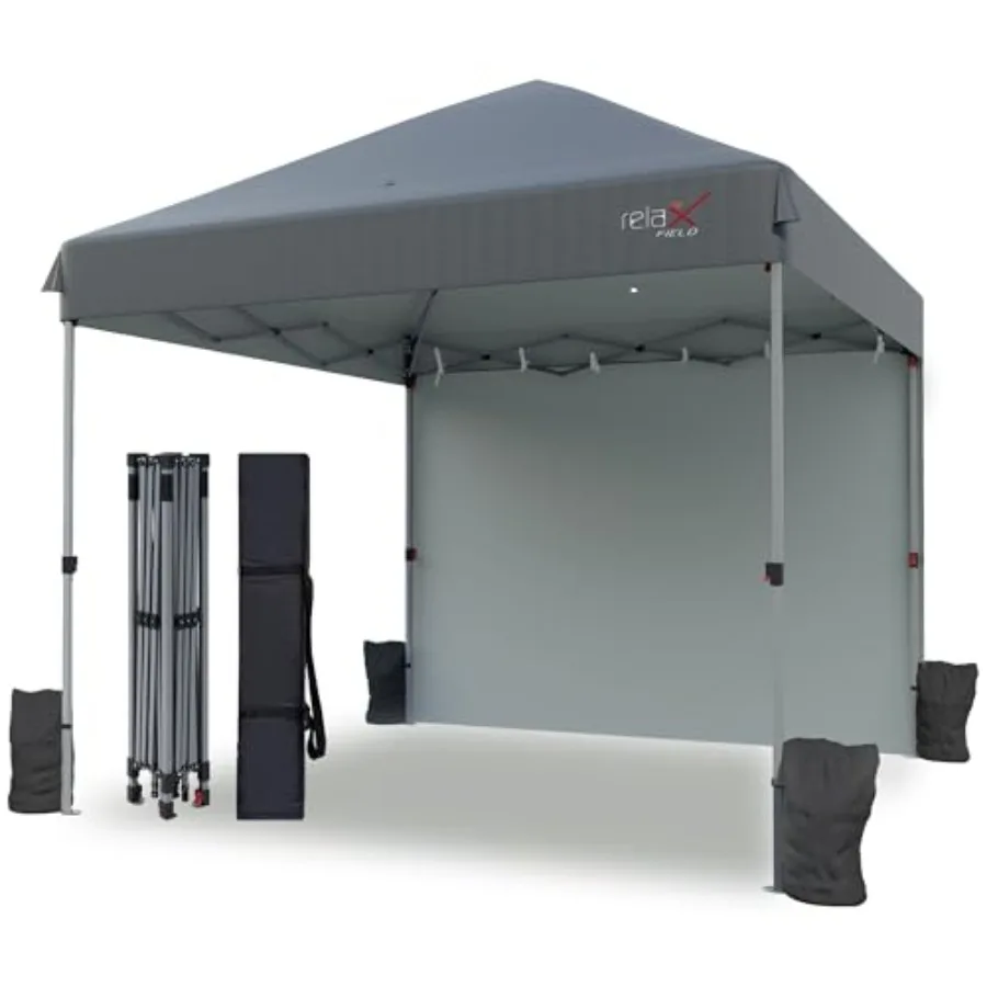 Outdoor folding canopy tent for camping, party, beach picnic; grey polyester fabric; quick one-person setup with center lock an
Outdoor folding canopy tent for camping, party, beach picnic; grey polyester fabric; quick one-person setup with center lock an