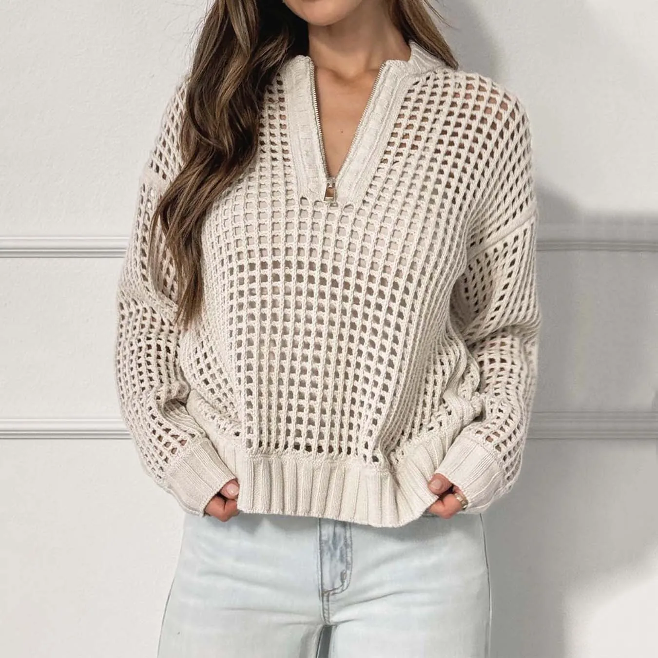 Pullovers Women Tops Sweaters Hollow Out Zipper V Neck Full Sleeve Y2k Streetwear Elegant Splice Knit Work Autumn Winter 2025
Pullovers Women Tops Sweaters Hollow Out Zipper V Neck Full Sleeve Y2k Streetwear Elegant Splice Knit Work Autumn Winter 2025