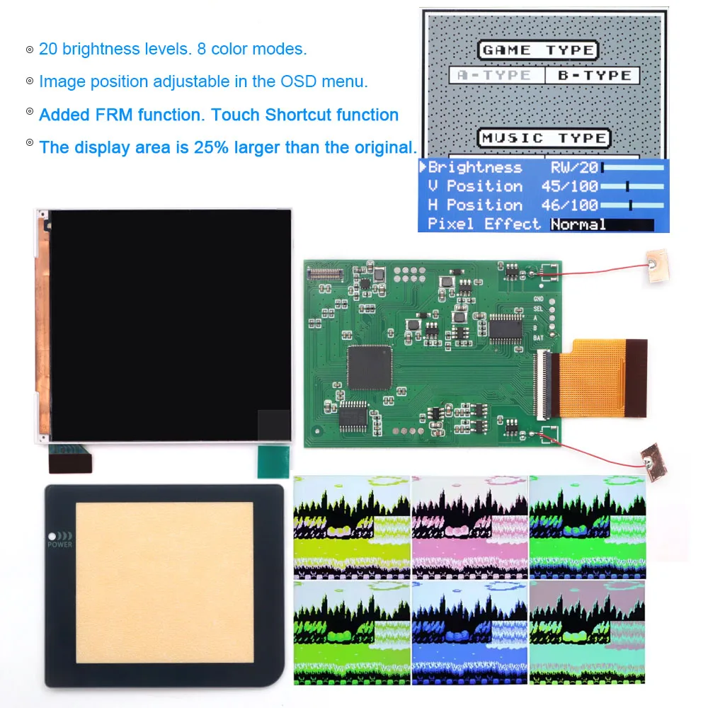 HISPEEDIDO 20 Level Highlight Brightness for GBP IPS Q5 Screen LCD Kits for Gameboy Pocket Build-in OSD 8 Color Retro Pixel
HISPEEDIDO 20 Level Highlight Brightness for GBP IPS Q5 Screen LCD Kits for Gameboy Pocket Build-in OSD 8 Color Retro Pixel