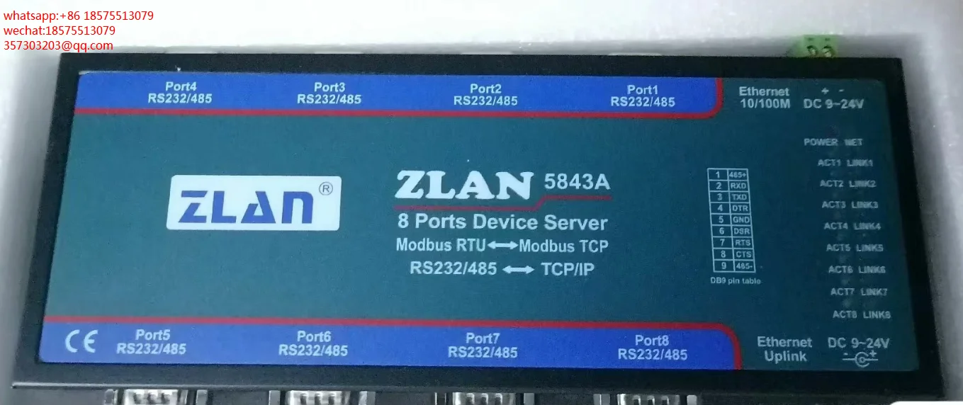 For Zlan5843A Multi-serial Server, 8-port RS232/485 to Ethernet Port, 1 Piece
For Zlan5843A Multi-serial Server, 8-port RS232/485 to Ethernet Port, 1 Piece