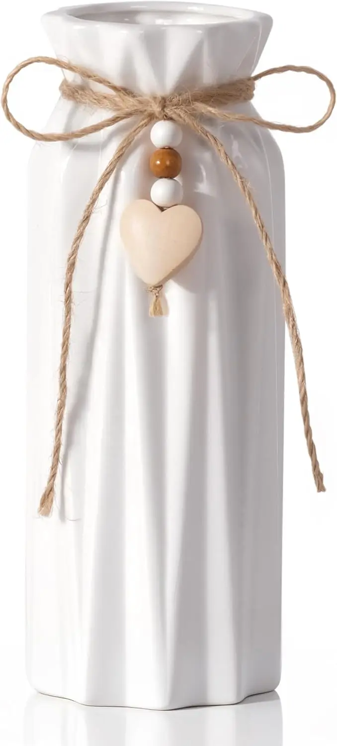 8 Inch Geometric Ceramic Vase with Jute Rope & Heart Charm for Home Decor, Table Centerpiece, Gift
8 Inch Geometric Ceramic Vase with Jute Rope & Heart Charm for Home Decor, Table Centerpiece, Gift
