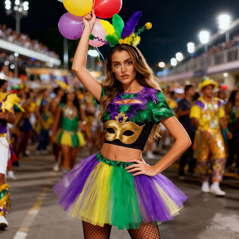 2026 Fun Brazilian Carnival Costume Women Adult Roleplay Carnival Party Dance Top Skirt Set Stage Performance Tri-color Outfit
2026 Fun Brazilian Carnival Costume Women Adult Roleplay Carnival Party Dance Top Skirt Set Stage Performance Tri-color Outfit