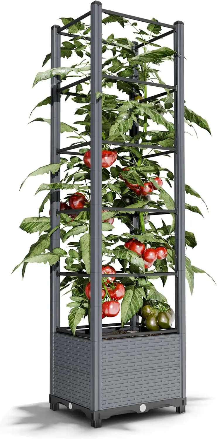Outdoor Elevated Garden Bed with 69.69" Tall Trellis & Tomato Cage, 10.5 Gal Planter Box for Tomatoes, Vegetables, Climb
Outdoor Elevated Garden Bed with 69.69" Tall Trellis & Tomato Cage, 10.5 Gal Planter Box for Tomatoes, Vegetables, Climb
