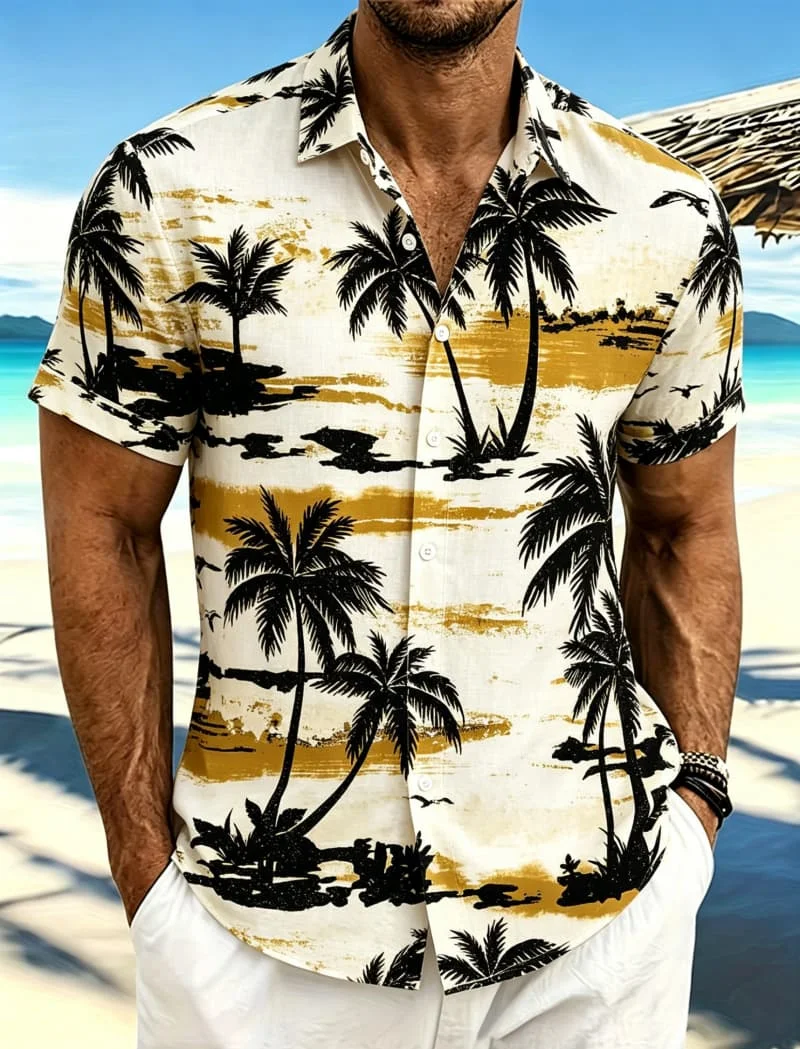 Men's versatile tropical palm beach printed short sleeved button up shirt, for summer, beach vacations, and various occasions
Men's versatile tropical palm beach printed short sleeved button up shirt, for summer, beach vacations, and various occasions