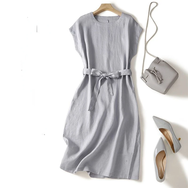Cotton and Linen Solid Color Round Neck Short-sleeved dress Women's Summer New Korean-style Retro Artistic Elegant Loose Lace-up
Cotton and Linen Solid Color Round Neck Short-sleeved dress Women's Summer New Korean-style Retro Artistic Elegant Loose Lace-up