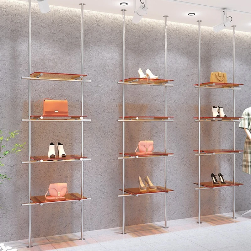 Clothing and shoe store shoe rack on the wall, column display rack, stainless steel
Clothing and shoe store shoe rack on the wall, column display rack, stainless steel