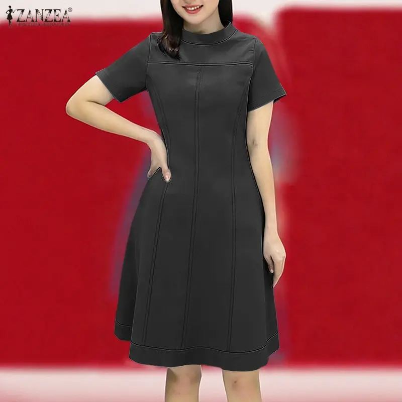 ZANZEA Casual False-Denim Knee-Length Dress Women's Mock Neck Short Sleeve Seamed Detail Dresses Summer Commuting Robes Femme
ZANZEA Casual False-Denim Knee-Length Dress Women's Mock Neck Short Sleeve Seamed Detail Dresses Summer Commuting Robes Femme