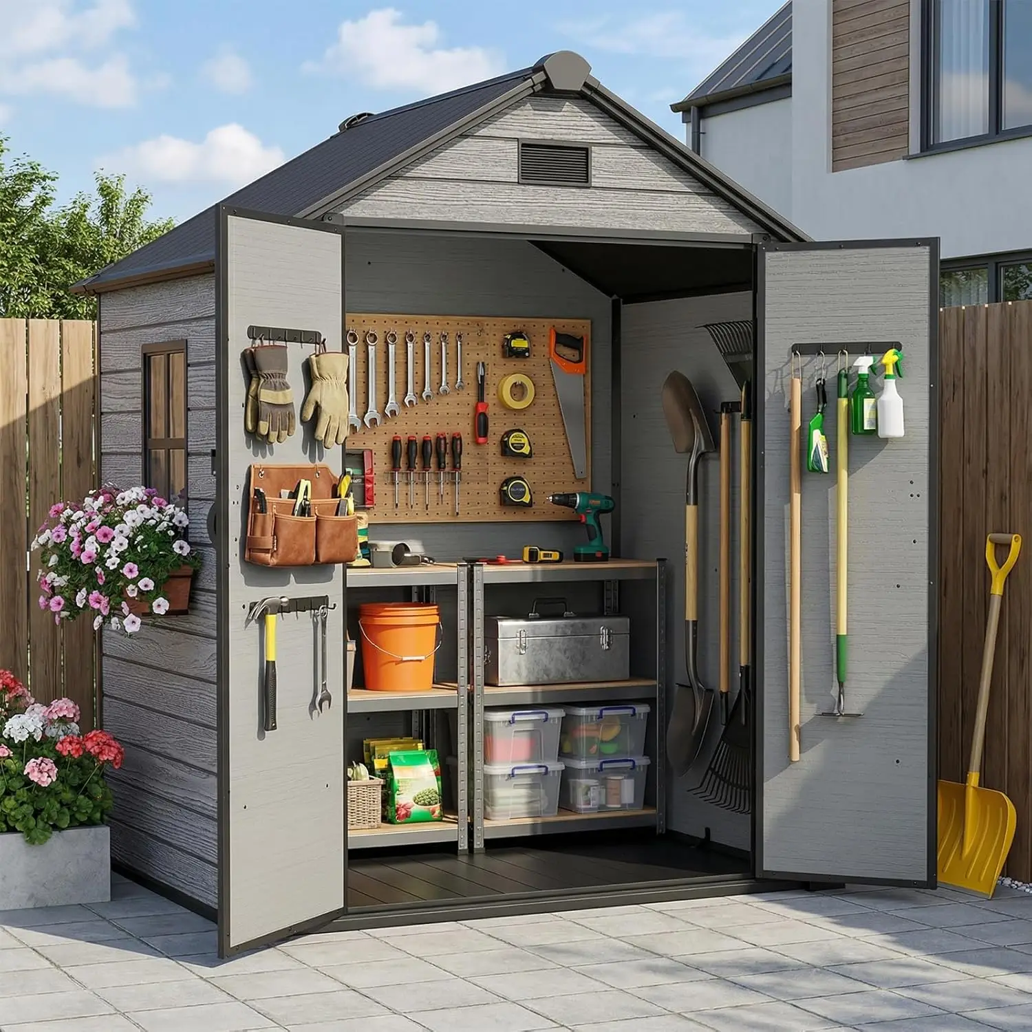 6x4.4 FT Resin Storage Shed with Floor Window Lockable Doors Vents for Garden Backyard Patio, Custom
6x4.4 FT Resin Storage Shed with Floor Window Lockable Doors Vents for Garden Backyard Patio, Custom