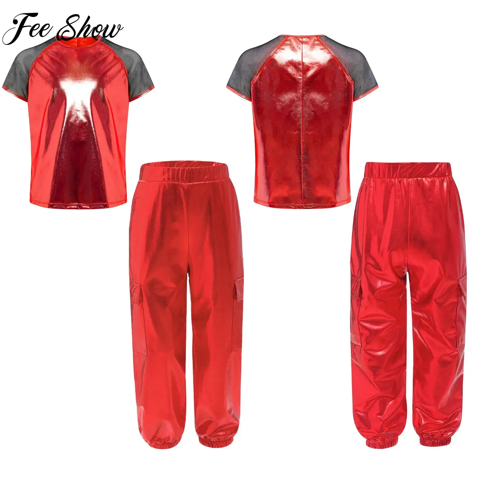 Kids Hip-Hop Jazz Dance Set Sheer Mesh Short Sleeves Metallic T-shirt Blouse And Pants for Prom Party Performance Competition
Kids Hip-Hop Jazz Dance Set Sheer Mesh Short Sleeves Metallic T-shirt Blouse And Pants for Prom Party Performance Competition