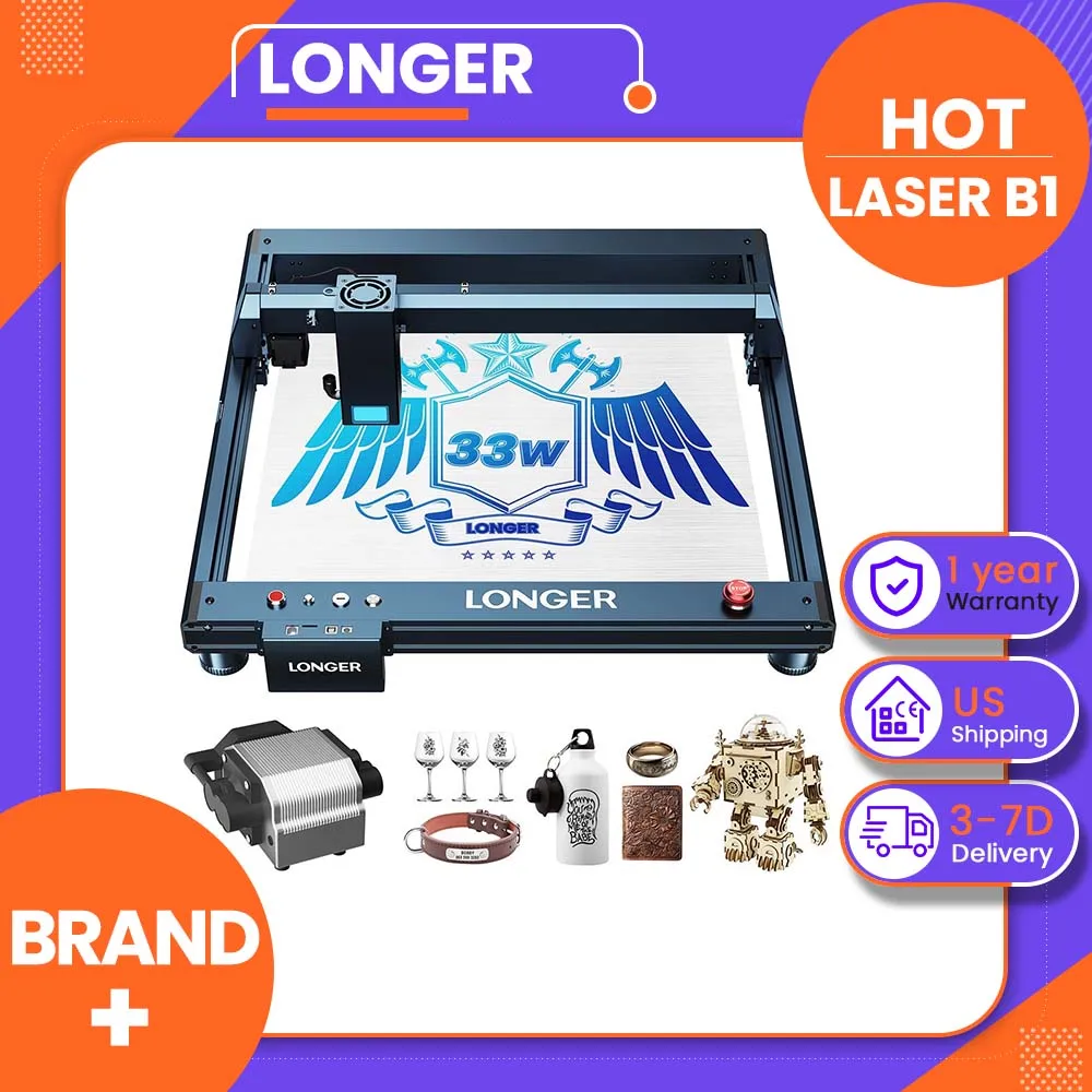 Longer Laser B1 33-36W Diode Laser Technology 450x440mm Work Area, 36,000mm/min Speed, 0.08x0.15mm Laser Spot, Air Assist, 8 Safety Features, 1000+ Materials, Wi-Fi/USB/APP/TF, LaserGRBL & LightBurn& LightBurn, 180W Max Consumption
Longer Laser B1 33-36W Diode Laser Technology 450x440mm Work Area, 36,000mm/min Speed, 0.08x0.15mm Laser Spot, Air Assist, 8 Safety Features, 1000+ Materials, Wi-Fi/USB/APP/TF, LaserGRBL & LightBurn& LightBurn, 180W Max Consumption