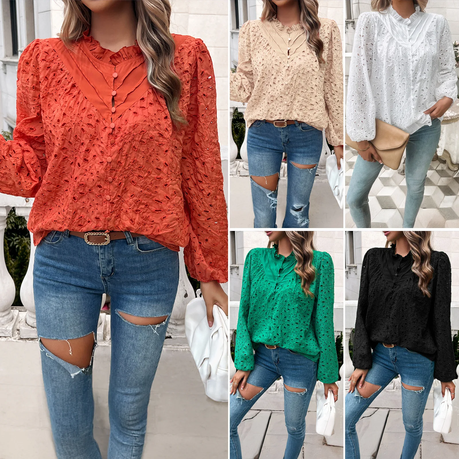 Cross-border Amazon Autumn And Winter Women's Clothing Temperament Hollow Bubble Sleeve Embroidered Long-sleeved Top
Cross-border Amazon Autumn And Winter Women's Clothing Temperament Hollow Bubble Sleeve Embroidered Long-sleeved Top
