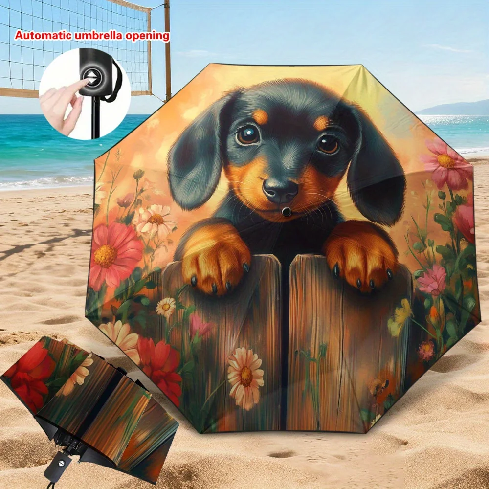 1pc Automatic Open/Close Umbrella with Dachshund Puppy & Floral Fence Design - 8-Rib Sturdy Frame, Lightweight Compact Folding
1pc Automatic Open/Close Umbrella with Dachshund Puppy & Floral Fence Design - 8-Rib Sturdy Frame, Lightweight Compact Folding