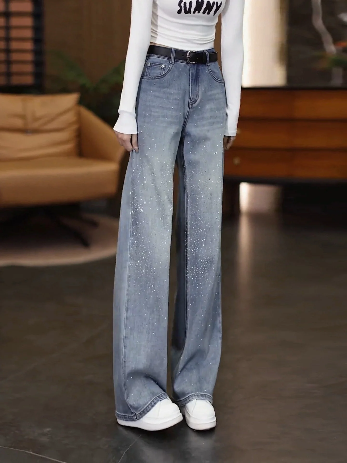 High Waist Wide Leg Blue Jeans Women's Summer New Style Slimming Drapey Straight Cut Denim Pants Glittering Star Explosion
High Waist Wide Leg Blue Jeans Women's Summer New Style Slimming Drapey Straight Cut Denim Pants Glittering Star Explosion