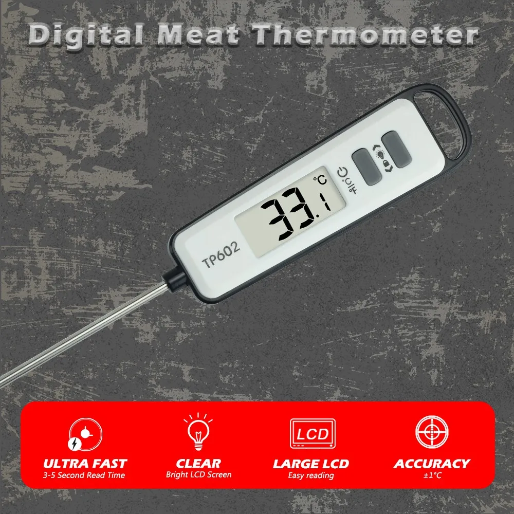 T70C! TP602 Meat Thermometer Kitchen Digital Cooking Food Water Milk Probe Electronic BBQ Household Temperature Detector Tool
T70C! TP602 Meat Thermometer Kitchen Digital Cooking Food Water Milk Probe Electronic BBQ Household Temperature Detector Tool