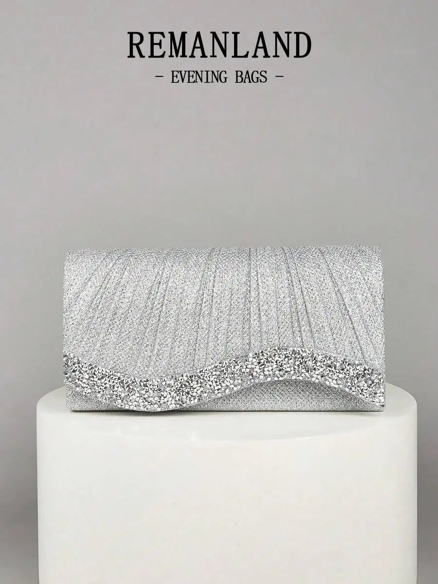 Shiny Pleated Clutch Bag With Rhinestone Embellishment Evening Bag For Women
Shiny Pleated Clutch Bag With Rhinestone Embellishment Evening Bag For Women