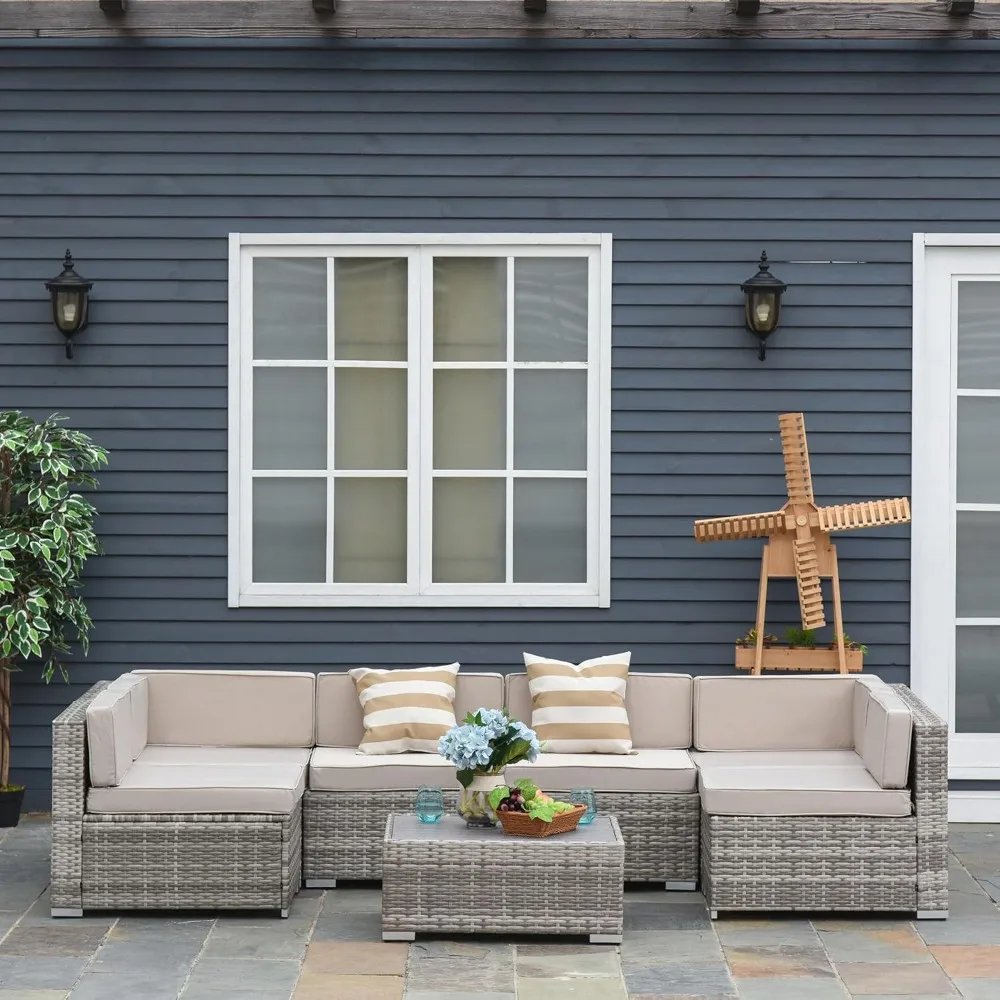 Комплект мебели для патио из 7 предметов, плетеный набор для бесед на открытом воздухе, секционный диван из полиэтиленового ротанга для всей погоды с подушками и искусственной W
Комплект мебели для патио из 7 предметов, плетеный набор для бесед на открытом воздухе, секционный диван из полиэтиленового ротанга для всей погоды с подушками и искусственной W