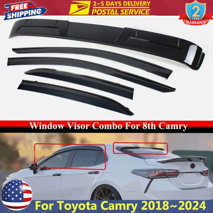 Ветровые дефлекторы, защита от дождя для Toyota Camry 2018 ~ 2024, глянцевая черная отделка, оконные козырьки с зажимом + дефлектор на крыше заднего окна
Ветровые дефлекторы, защита от дождя для Toyota Camry 2018 ~ 2024, глянцевая черная отделка, оконные козырьки с зажимом + дефлектор на крыше заднего окна