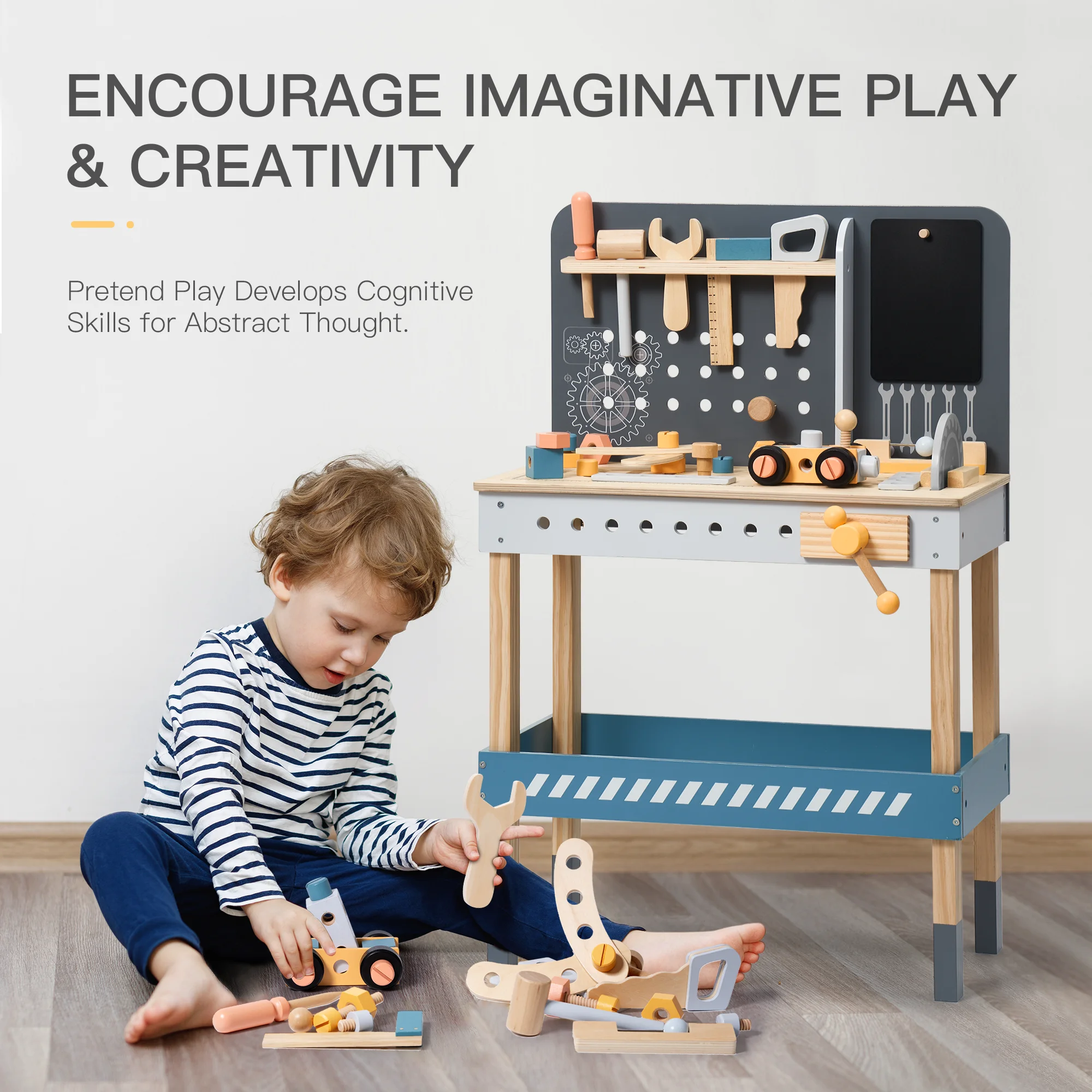 Modern Wooden Workbench with Blackboard for Kids, Tool Playset for Kids and Toddlers,Play Construction Sets for Kids
Modern Wooden Workbench with Blackboard for Kids, Tool Playset for Kids and Toddlers,Play Construction Sets for Kids