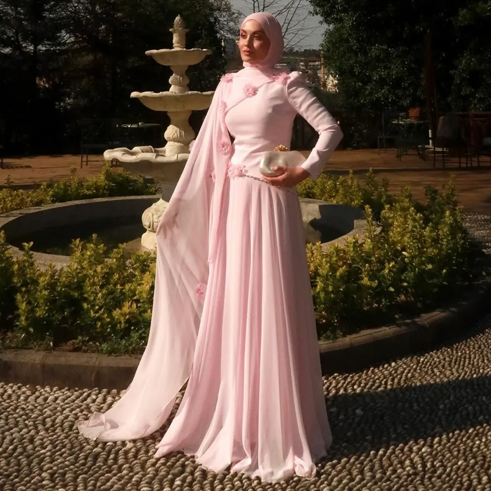 Eightale Arabic Evening Dresses for Wedding Party O-Neck 3D Flowers Customized Chiffon Pleats Light Pink Muslim Prom Gowns
Eightale Arabic Evening Dresses for Wedding Party O-Neck 3D Flowers Customized Chiffon Pleats Light Pink Muslim Prom Gowns
