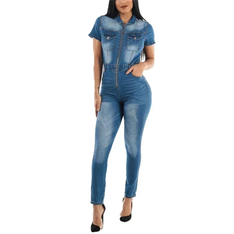Short Sleeve Turn Down Collar Front Zipper Fashion Slim Casual Shrink Waist Bodycon Denim Jumpsuit Women Jeans Playsuit Rompers
Short Sleeve Turn Down Collar Front Zipper Fashion Slim Casual Shrink Waist Bodycon Denim Jumpsuit Women Jeans Playsuit Rompers