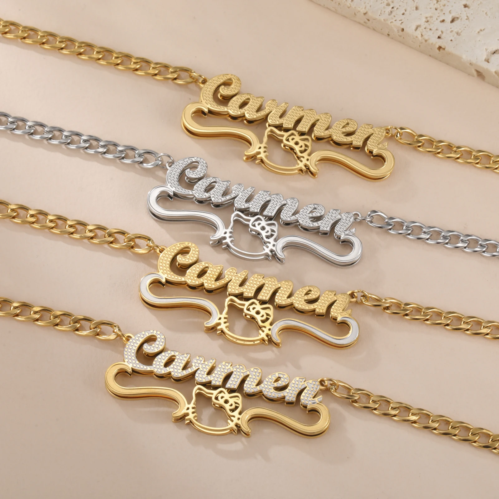 Personalized Double Plate Name Necklace Customized Two Tone Gold Plated Necklace Stainless Steel Kitty Pendant Women's Jewelry
Personalized Double Plate Name Necklace Customized Two Tone Gold Plated Necklace Stainless Steel Kitty Pendant Women's Jewelry