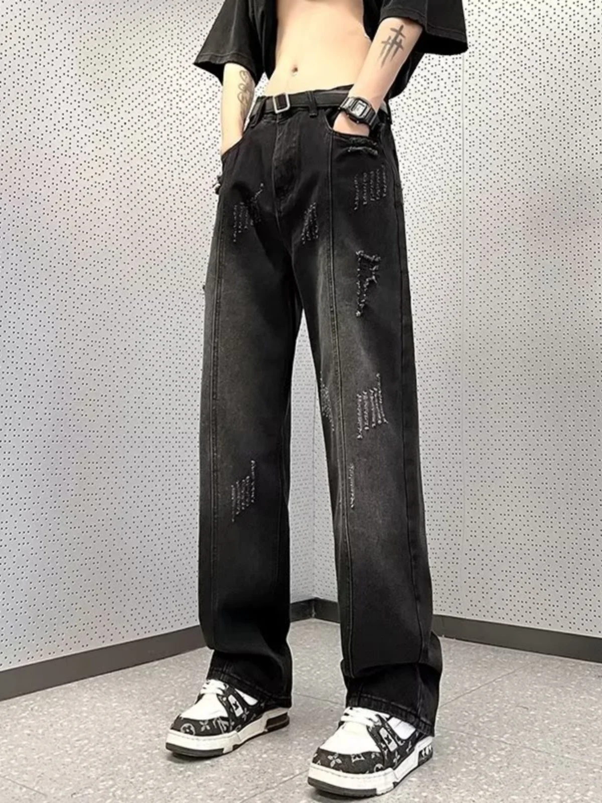 Black Hole Ripped Jeans Men's Spring Summer Trendy Loose Straight Leg Washed Vintage High Street Wide Leg Pants
Black Hole Ripped Jeans Men's Spring Summer Trendy Loose Straight Leg Washed Vintage High Street Wide Leg Pants