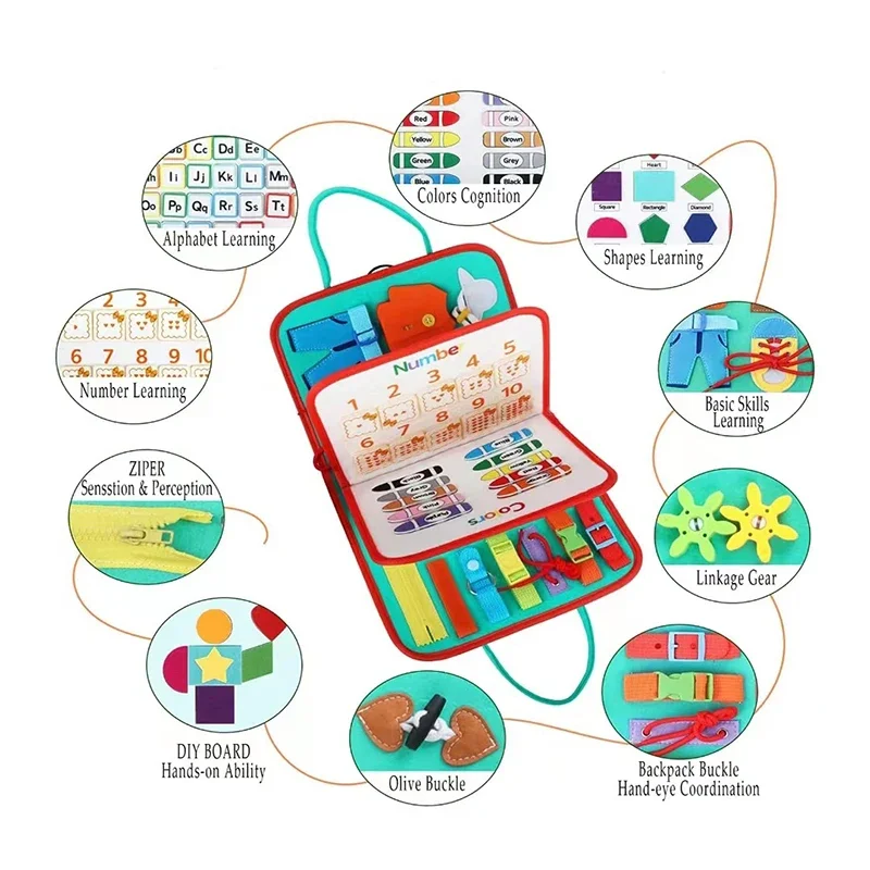 Baby Learning Toys for Travel Boys Girls Handbag Montessori Toddler Busy Board Educational Activity for Basic Dress Motor Skills
Baby Learning Toys for Travel Boys Girls Handbag Montessori Toddler Busy Board Educational Activity for Basic Dress Motor Skills