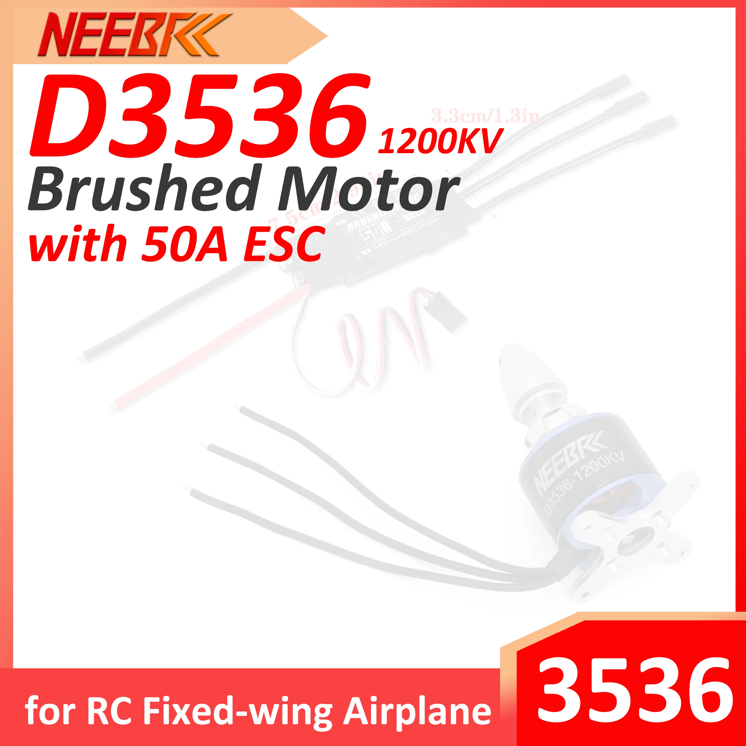 NEEBRC D3536 3536 1200KV Brushless Motor with 50A ESC Combo 3-6S for RC Fixed Wing FPV Drone Plane Skysurfer Glider Model Parts
NEEBRC D3536 3536 1200KV Brushless Motor with 50A ESC Combo 3-6S for RC Fixed Wing FPV Drone Plane Skysurfer Glider Model Parts