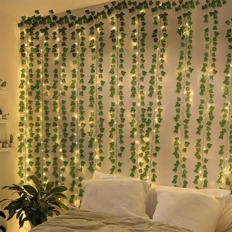 String Lights Artificial Vine Fairy Lights Battery Powered Christmas Tree Garland Light Flower Green Leaf for Weeding Home Decor
