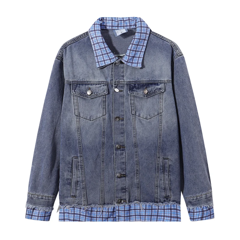 Джинсовая рубашка в клетку из двух предметов с лацканами, куртка для мужчин и женщин, синий, белый цвет, лоскутное однобортное шикарное зимнее пальто
Джинсовая рубашка в клетку из двух предметов с лацканами, куртка для мужчин и женщин, синий, белый цвет, лоскутное однобортное шикарное зимнее пальто