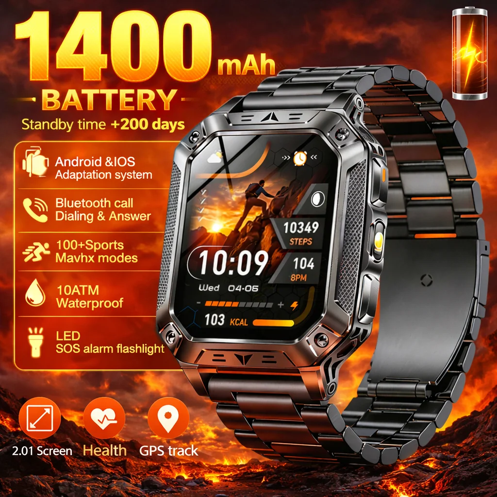2026 New Military 1400mAh Battery Smart Watch Flashlight 10ATM Waterproof NFC Outdoor Fitness Sports GPS Tracker Smartwatch Men
2026 New Military 1400mAh Battery Smart Watch Flashlight 10ATM Waterproof NFC Outdoor Fitness Sports GPS Tracker Smartwatch Men
