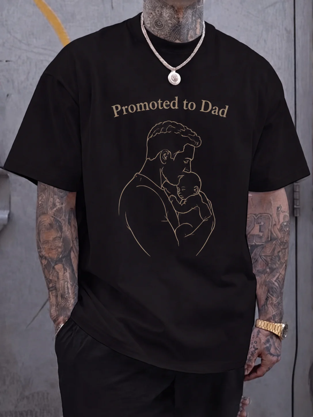 Men Graphic t Shirt Short Sleeve Loose Fit 50% Cotton 50% Polyester Stretch Fabric Promoted to Dad Line Art Print Casual Summer
Men Graphic t Shirt Short Sleeve Loose Fit 50% Cotton 50% Polyester Stretch Fabric Promoted to Dad Line Art Print Casual Summer