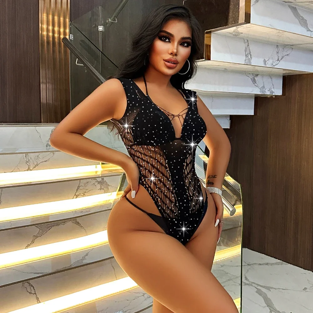 Female Sexy Lingerie Fishnet Jumpsuit Shiny Rhinestone Hollow Out Pajamas See-through Erotic Temptation Tight Bodysuit
Female Sexy Lingerie Fishnet Jumpsuit Shiny Rhinestone Hollow Out Pajamas See-through Erotic Temptation Tight Bodysuit