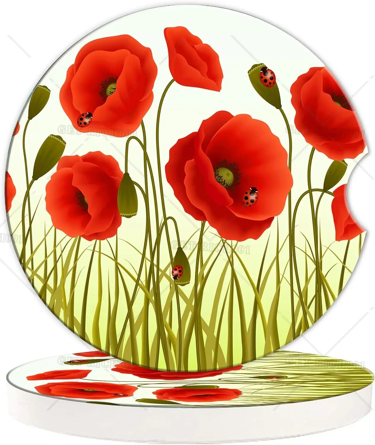 Red Flowers Car Cup Holder Coaster 2 Pack Ceramic Stone Red Poppy Flowers and Ladybugs Coaster with A Finger Notch Interior
Red Flowers Car Cup Holder Coaster 2 Pack Ceramic Stone Red Poppy Flowers and Ladybugs Coaster with A Finger Notch Interior