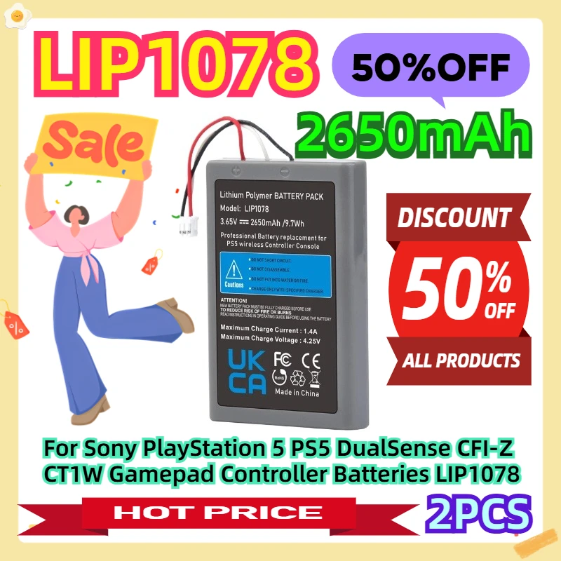 For Sony PlayStation 5 PS5 DualSense CFI-ZCT1W Gamepad Controller Batteries LIP1078 2650mah 2pcs
For Sony PlayStation 5 PS5 DualSense CFI-ZCT1W Gamepad Controller Batteries LIP1078 2650mah 2pcs
