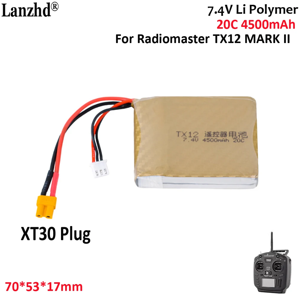 7.4V 2S 4500mah 20C battery For Radiomaster TX12 MARK II remote control Batteries 2S1P pack
7.4V 2S 4500mah 20C battery For Radiomaster TX12 MARK II remote control Batteries 2S1P pack