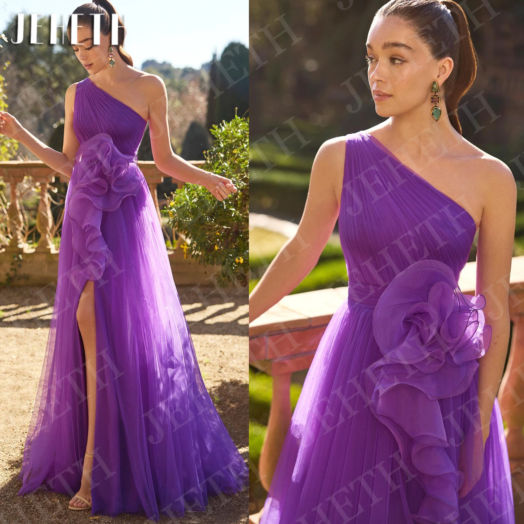 JEHETH One Shoulder Purple Evening Dresses for Party Tulle Pleated Side Slit Formal Wedding Guest Dress Customized Floor Length
JEHETH One Shoulder Purple Evening Dresses for Party Tulle Pleated Side Slit Formal Wedding Guest Dress Customized Floor Length