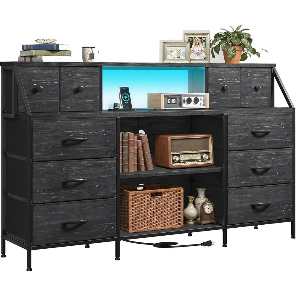 10-Drawer Storage with Mesh Door, 55 LED-lit Dresser, Charging Station, for Bedroom, Hallway, Entryway in Black
10-Drawer Storage with Mesh Door, 55 LED-lit Dresser, Charging Station, for Bedroom, Hallway, Entryway in Black