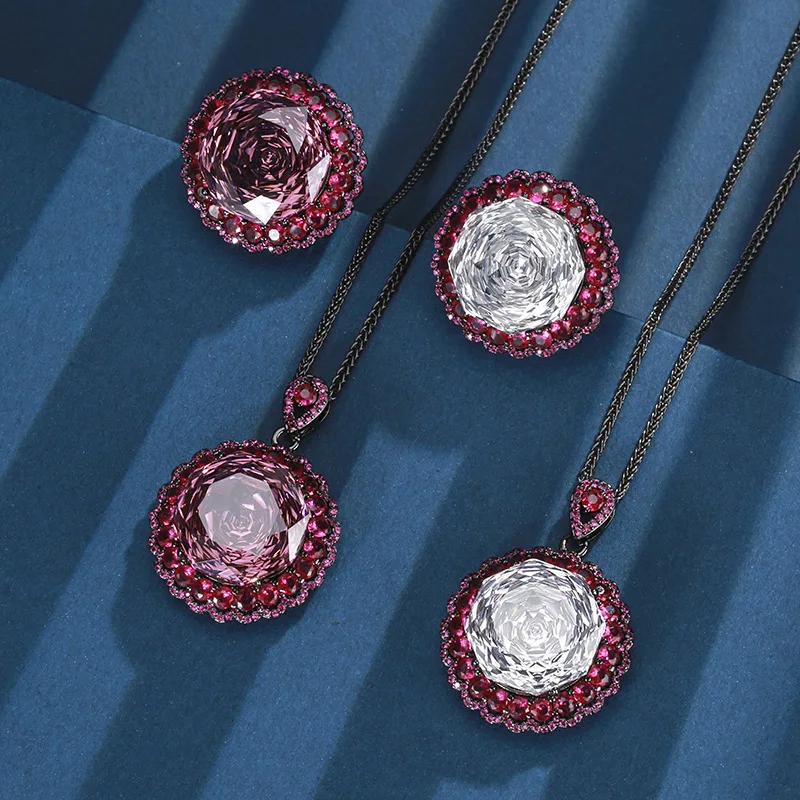 Luxury Pink White High Carbon Drill Gemstone Jewelry Red Accented Pendant Necklaces Adjustable Rings for Womens Mothers Day Gift
Luxury Pink White High Carbon Drill Gemstone Jewelry Red Accented Pendant Necklaces Adjustable Rings for Womens Mothers Day Gift