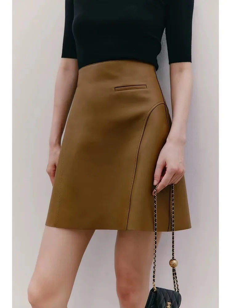 Spring Autumn Europe Style Chic Women's High Quality Designer Sheepskin Leather-Skirt Genuine-leather A-line Skirts C882
Spring Autumn Europe Style Chic Women's High Quality Designer Sheepskin Leather-Skirt Genuine-leather A-line Skirts C882