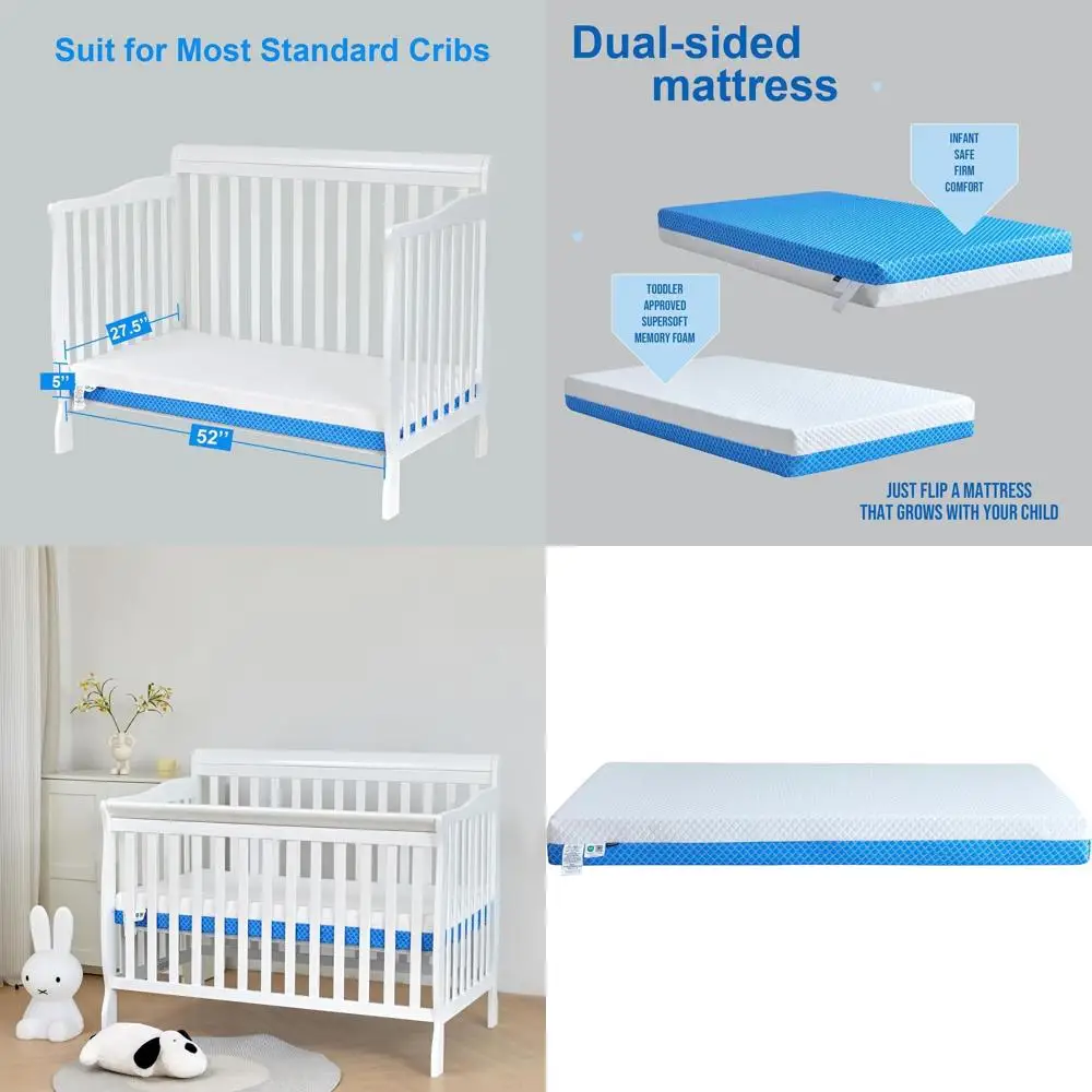 Двусторонний матрас для детской кроватки из дышащей гелевой пены с эффектом памяти и съемным чехлом — белый и синий, стандартный размер для младенцев и малышей
Двусторонний матрас для детской кроватки из дышащей гелевой пены с эффектом памяти и съемным чехлом — белый и синий, стандартный размер для младенцев и малышей