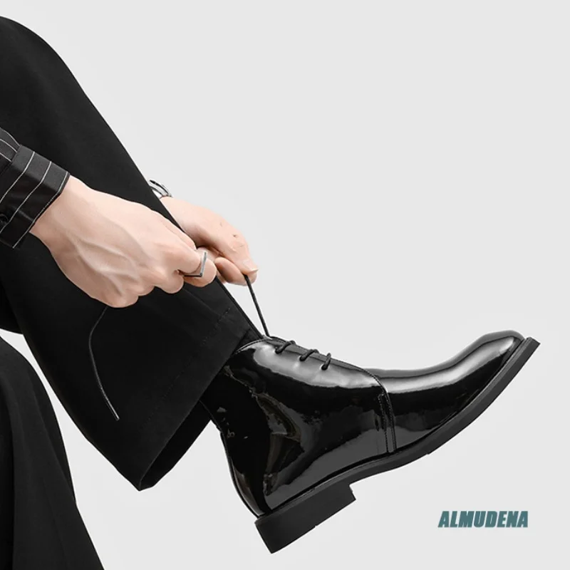 Black Patent Leather Round Toe Boots Men's Lace-Up Low Heel Formal Business Office Urban Daily Wedding Party Casual Dress Shoes
Black Patent Leather Round Toe Boots Men's Lace-Up Low Heel Formal Business Office Urban Daily Wedding Party Casual Dress Shoes