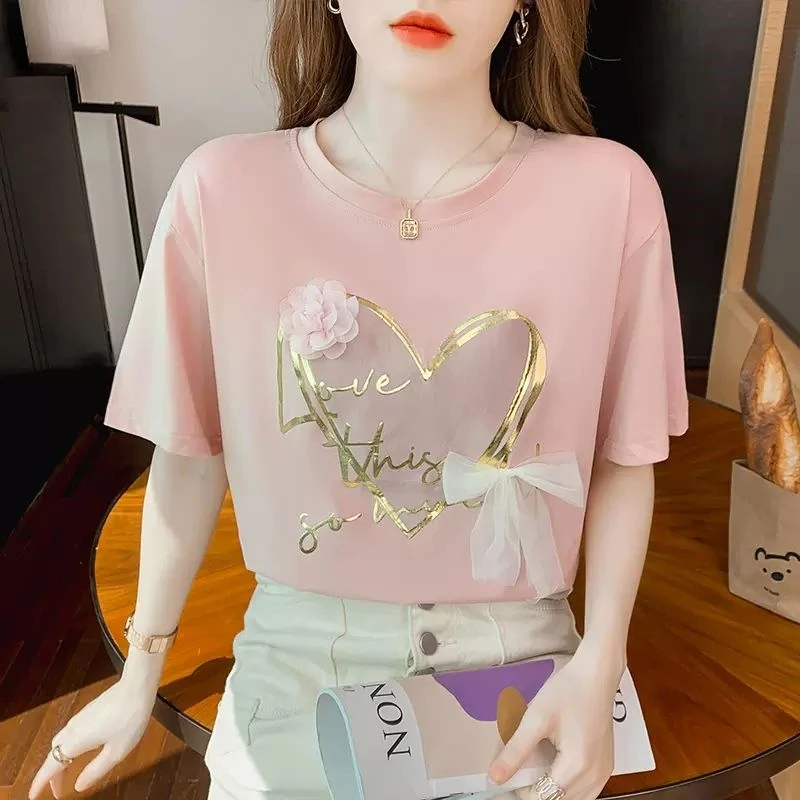 Women Korean Style 3D Flower Bow Sweet Cotton T-shirt 2024 Summer Casual O Neck Short Sleeve Tees Streetwear Chic All Match Tops
Women Korean Style 3D Flower Bow Sweet Cotton T-shirt 2024 Summer Casual O Neck Short Sleeve Tees Streetwear Chic All Match Tops