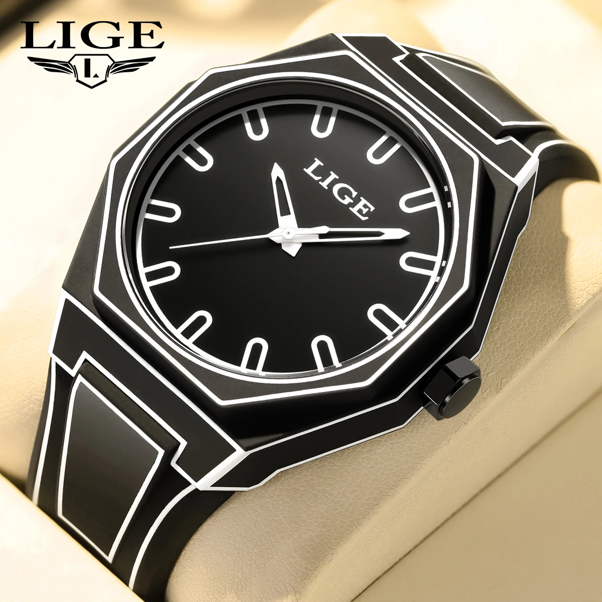 LIGE Casual Luxury Men Quartz Wristwatch Soft Silicone Waterproof Men Watch Comic-book Style Modern Minimalist Black White Clock
LIGE Casual Luxury Men Quartz Wristwatch Soft Silicone Waterproof Men Watch Comic-book Style Modern Minimalist Black White Clock