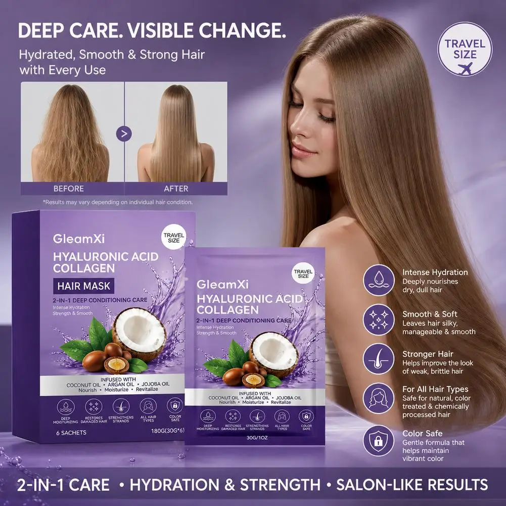 6pcs/1box Hyaluronic Acid Collagen Hair Care Film Moisturizing And Moisturizing Hair Conditioner Repair Dry Hair Care Film 180g
6pcs/1box Hyaluronic Acid Collagen Hair Care Film Moisturizing And Moisturizing Hair Conditioner Repair Dry Hair Care Film 180g