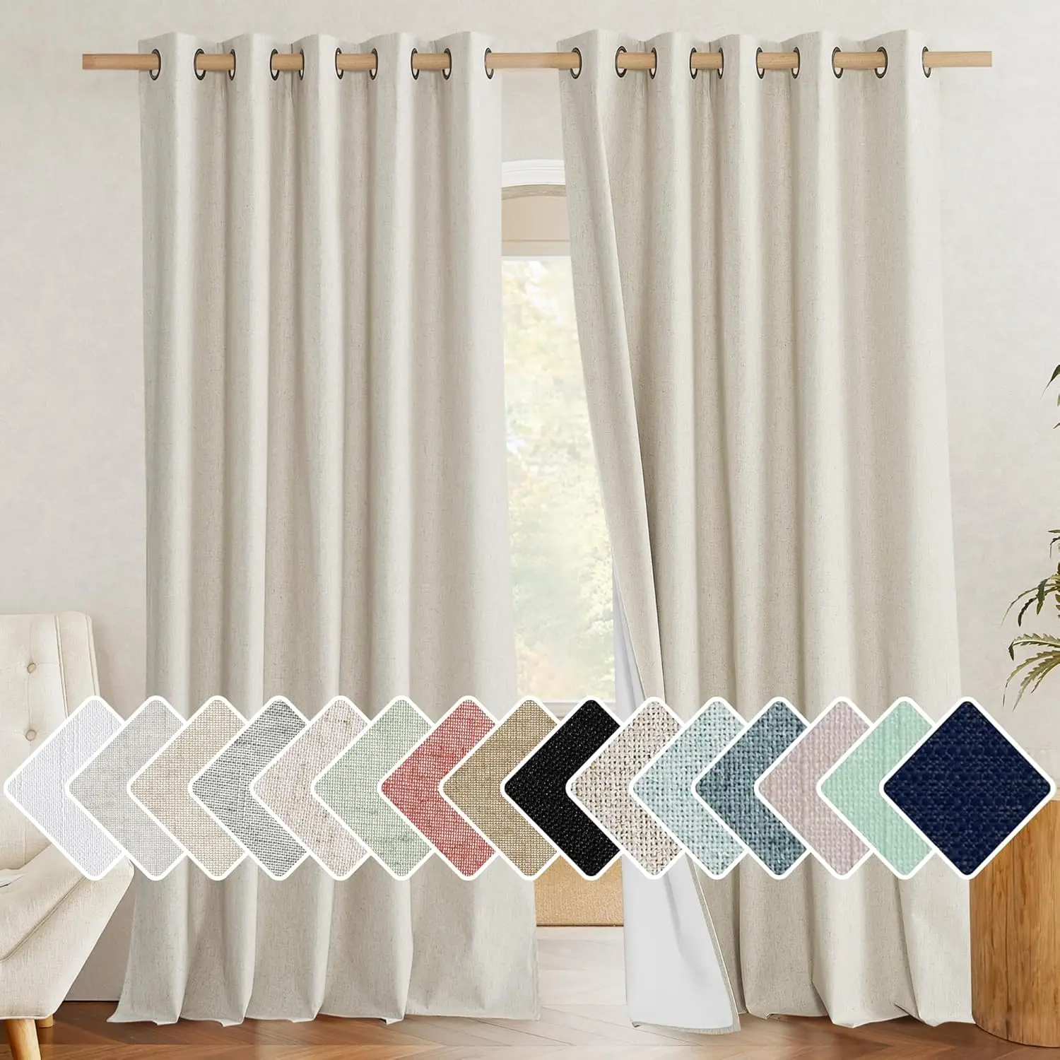 100% Blackout Linen Curtains 120 inch Length 2 Panels Set, Thermal Insulated, Farmhouse Style for Patio Sliding Glass Door
100% Blackout Linen Curtains 120 inch Length 2 Panels Set, Thermal Insulated, Farmhouse Style for Patio Sliding Glass Door