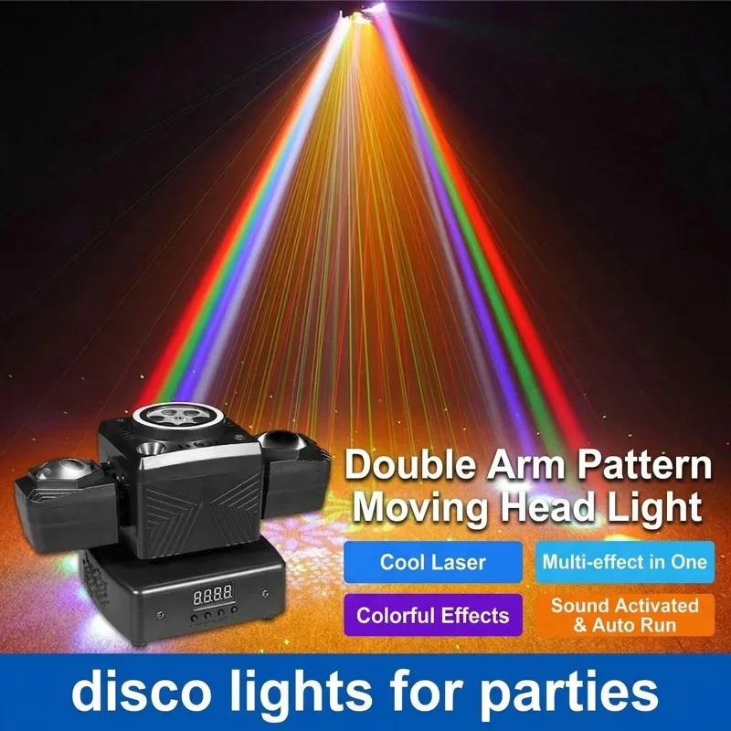 Disco Lights 50W Double-Head Moving Head Light Pattern Strobe Laser Stage Lighting DMX512 Sound Activated Club Bar DJ Event Show
Disco Lights 50W Double-Head Moving Head Light Pattern Strobe Laser Stage Lighting DMX512 Sound Activated Club Bar DJ Event Show
