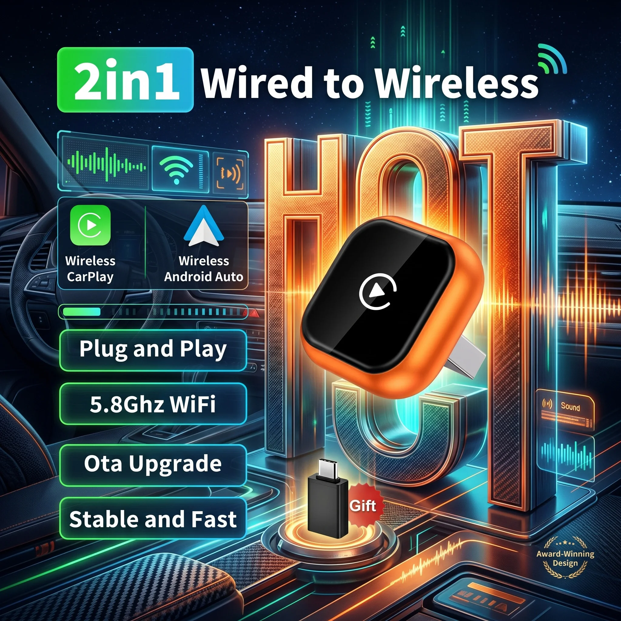 2026 2‑in‑1 Wireless CarPlay Dongle Mini Wired To Wireless Adapter Plug and Play Universal Car Accessory for Apple Android Auto
2026 2‑in‑1 Wireless CarPlay Dongle Mini Wired To Wireless Adapter Plug and Play Universal Car Accessory for Apple Android Auto