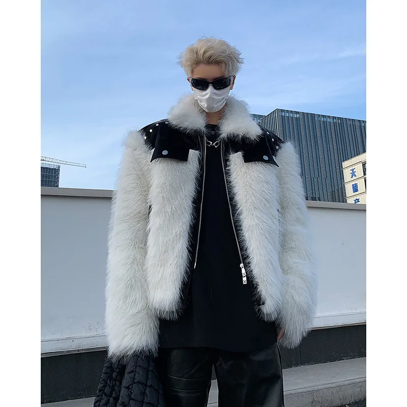 Patchwork Faux Fur Winter Men's Coat, Punk Streetwear Mens Padded Jacket, Hip-hop Winter Clothes
Patchwork Faux Fur Winter Men's Coat, Punk Streetwear Mens Padded Jacket, Hip-hop Winter Clothes