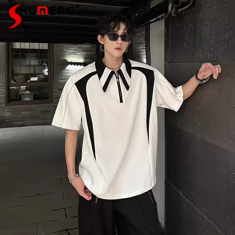 2026 Men's Summer New Contrast Color Shoulder Pads Short-sleeve Tees Male Loose High-end Chic T-shirts Half-zipper Pullover Tops
2026 Men's Summer New Contrast Color Shoulder Pads Short-sleeve Tees Male Loose High-end Chic T-shirts Half-zipper Pullover Tops